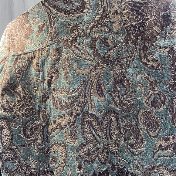 Chicos Brocade Paisley Jacket Blazer Women Size 1 Green Brown Button Front - Picture 10 of 10